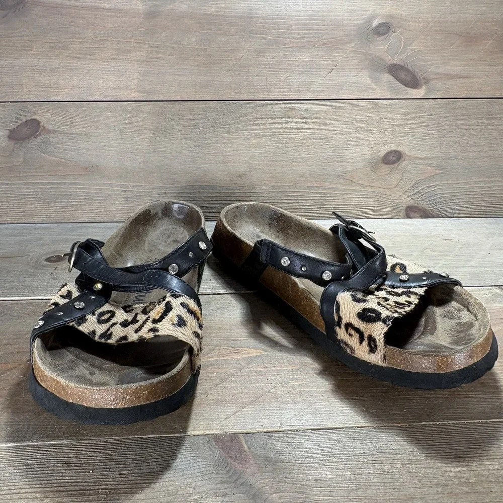 birkenstock betula womens size 7 shoes black leopard print rhinestone sandals